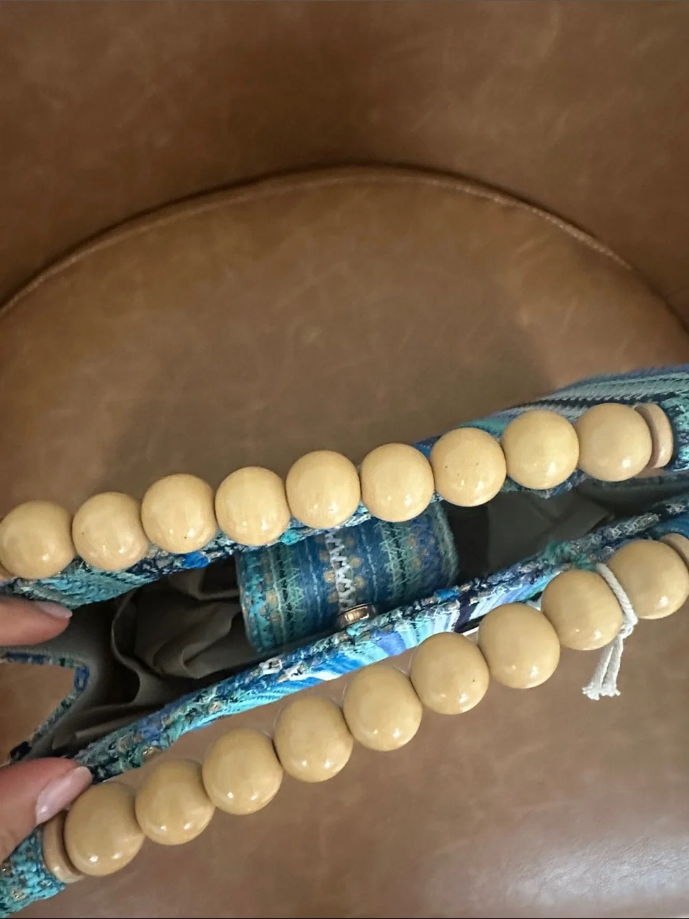 Blue Multi-Stripe Bead Handle Tote